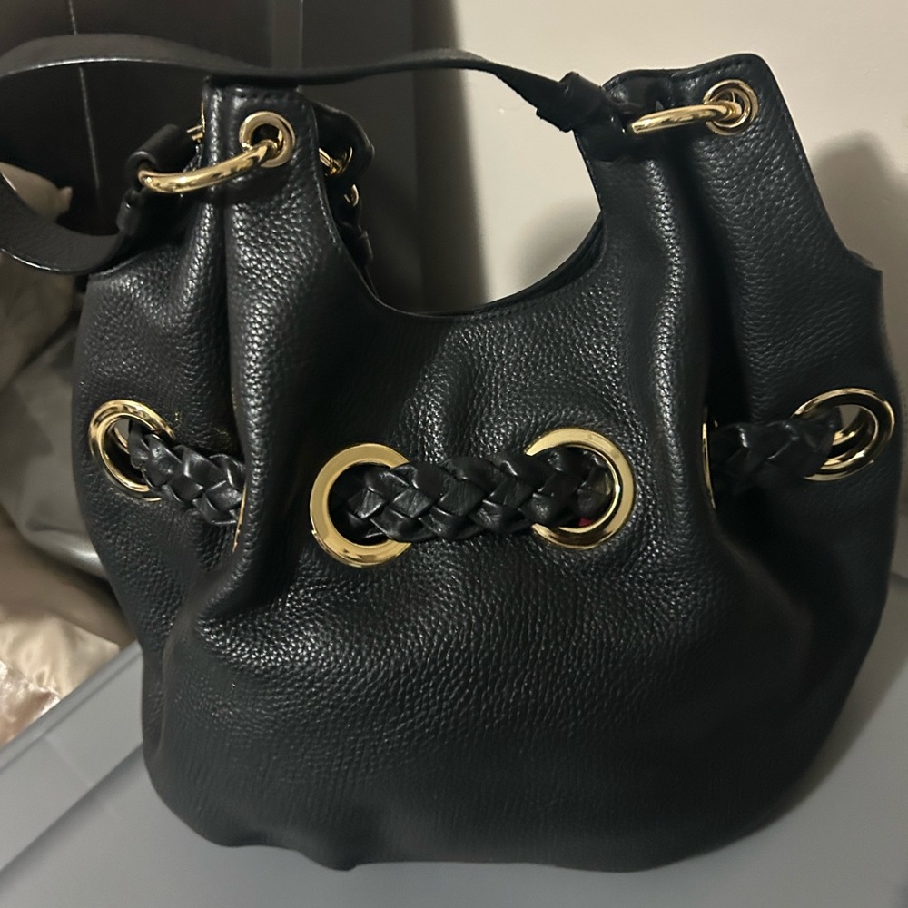 Michael Kors Black Hobo Bag with Gold Details